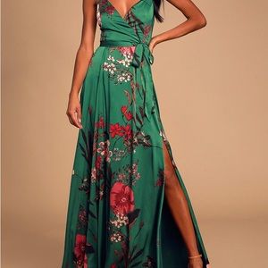 COPY - Lulus Still the One Emerald Green Floral Print Satin Maxi Dress XL